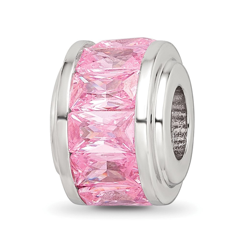 Sterling Silver Reflections Pink CZ Bead, 11.82 x 6.36 mm