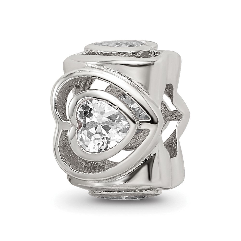 Sterling Silver Reflections Clear CZ Heart Bead, 11.82 x 10 mm