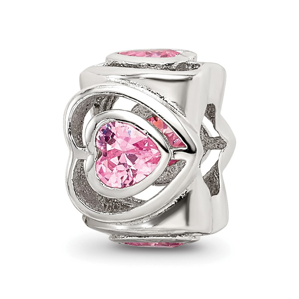 Sterling Silver Reflections Pink CZ Heart Bead, 11.82 x 10 mm