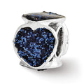 Sterling Silver Reflections Blue Glitter Enameled Heart Bead, 10.91 x 9.09 mm