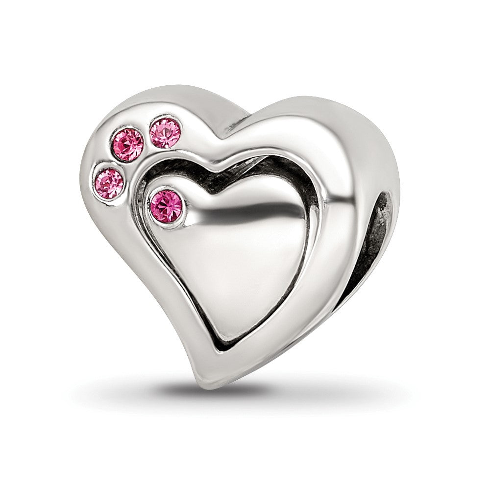 Sterling Silver Reflections Pink Crystal 2pc Heart Bead, 10 x 10.91 mm