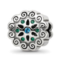 Sterling Silver Reflections Blue/Green Crystals Flower Bead, 11.82 x 11.82 mm