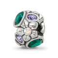 Sterling Silver Reflections Purple/Green Crystal Flower Bead, 11.82 x 8.18 mm