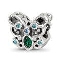 Sterling Silver Reflections Blue/Green Crystal Butterfly Bead, 10 x 11.82 mm
