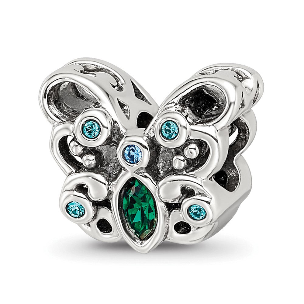 Sterling Silver Reflections Blue/Green Crystal Butterfly Bead, 10 x 11.82 mm