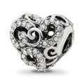 Sterling Silver Reflections Crystal Filigree Heart Bead, 10.91 x 12.73 mm