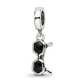 Sterling Silver Reflections Black Enamel Sunglasses Dangle Bead, 6.36 x 2.73 mm