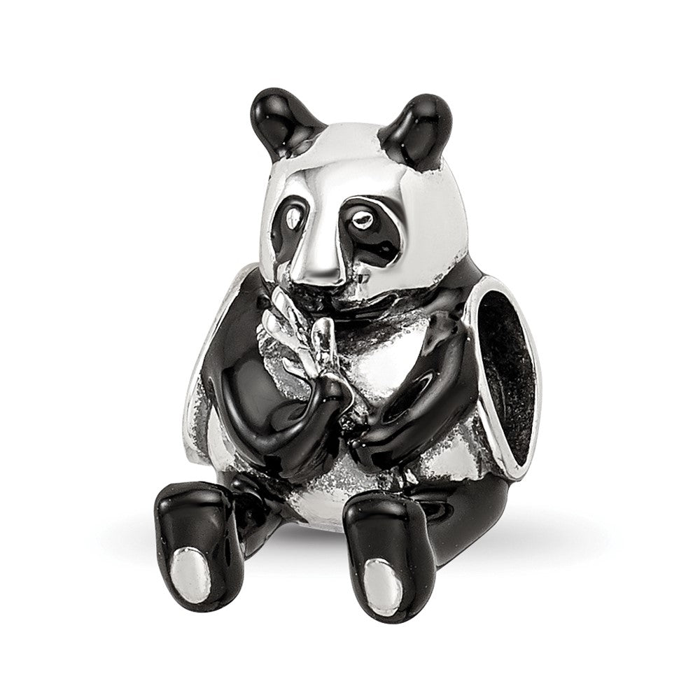 Sterling Silver Reflections Black Enamel Mama Panda Bead, 12.73 x 9.09 mm