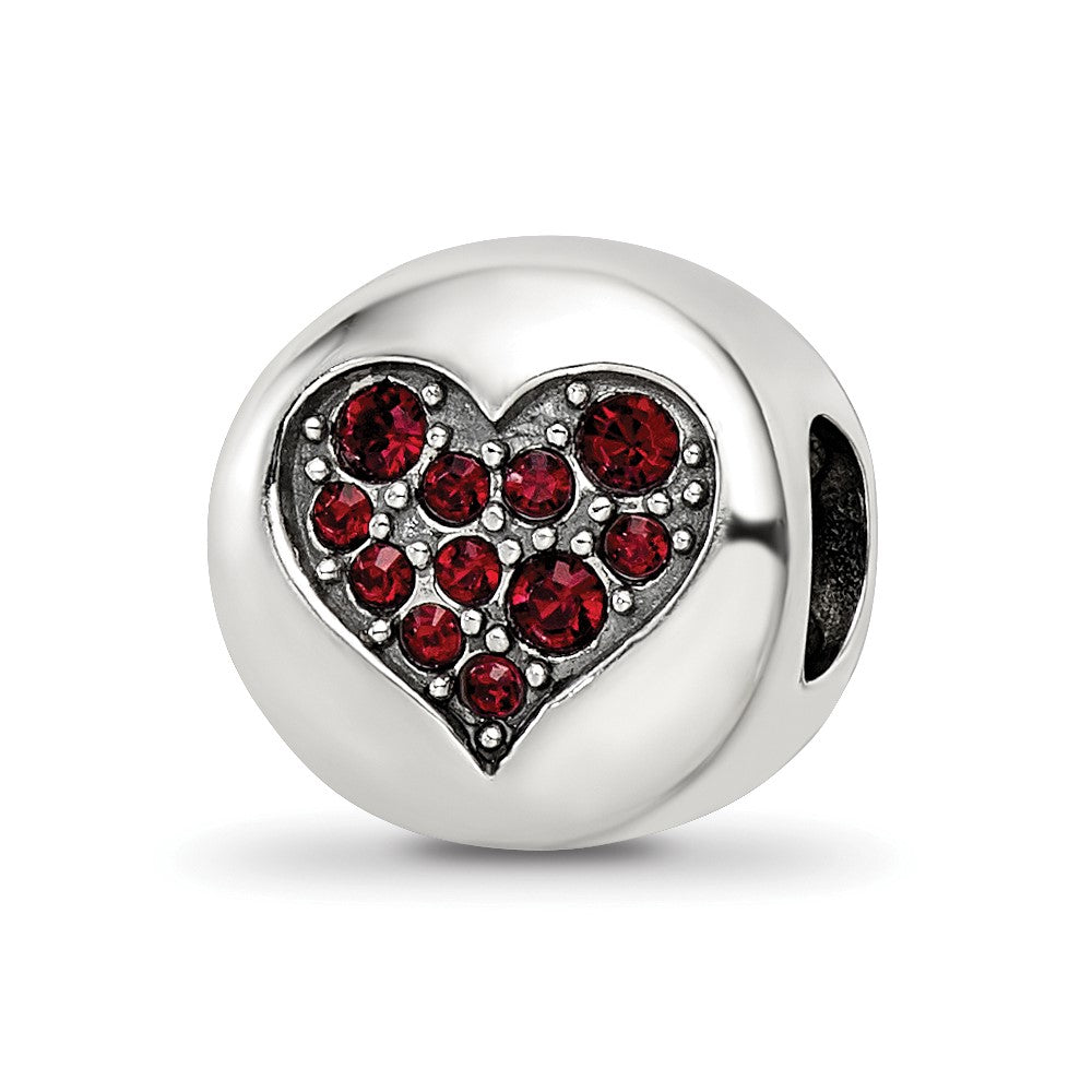 Sterling Silver Reflections Jan Red Crystal Faith Heart Bead, 10.91 x 10.91 mm