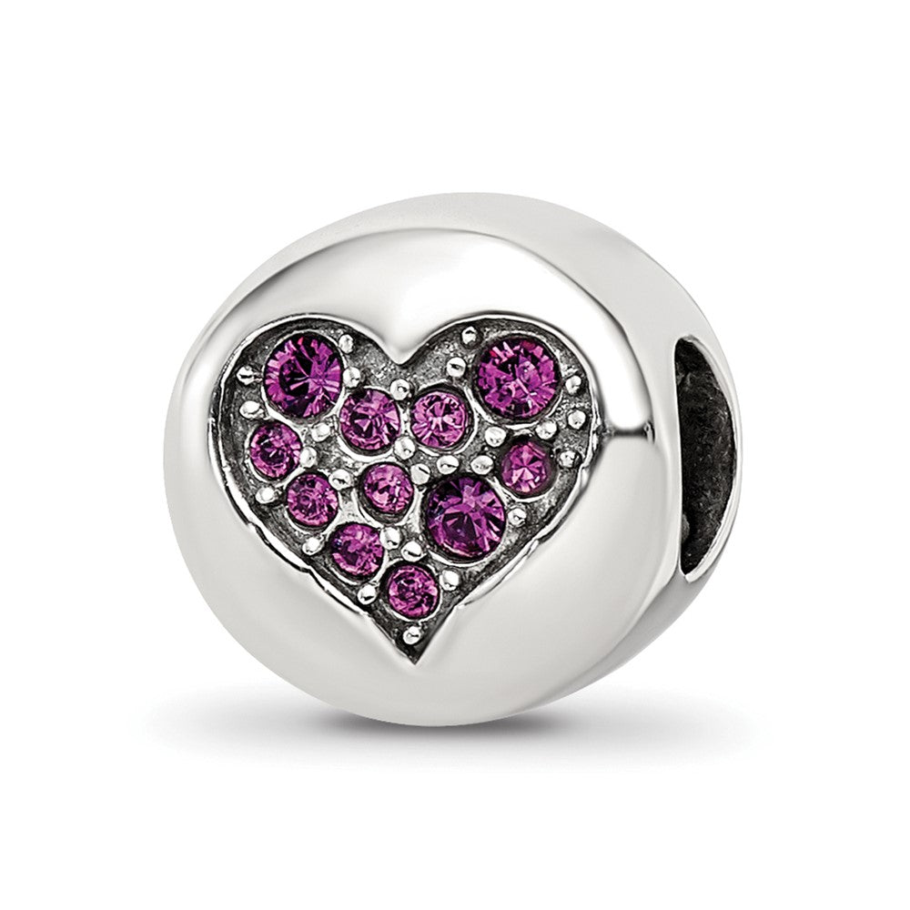 Sterling Silver Reflections Feb Purple Crystal Peace Heart Bead, 10.91 x 10.91 mm