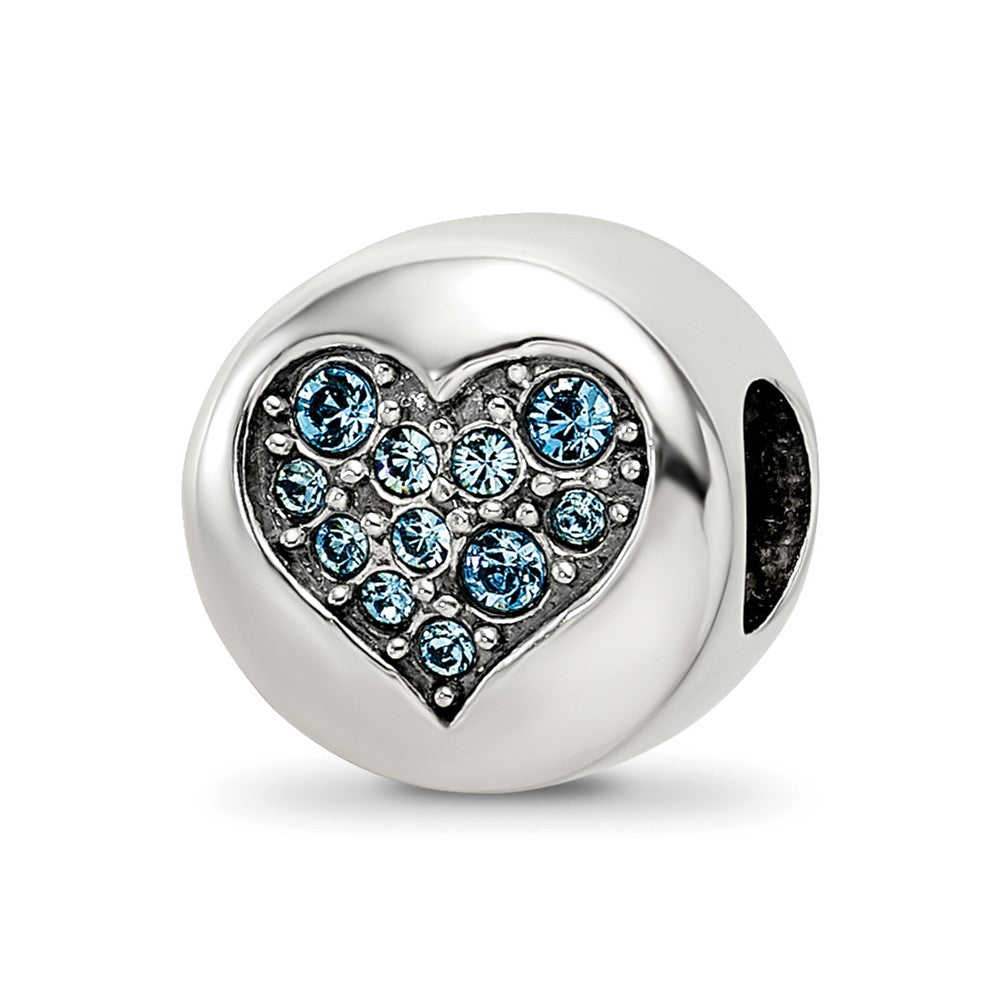 Sterling Silver Reflections Mar Blue Crystal Courage Heart Bead, 10.91 x 10.91 mm