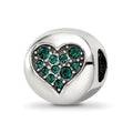 Sterling Silver Reflections May Green Crystal Success Heart Bead, 10.91 x 10.91 mm