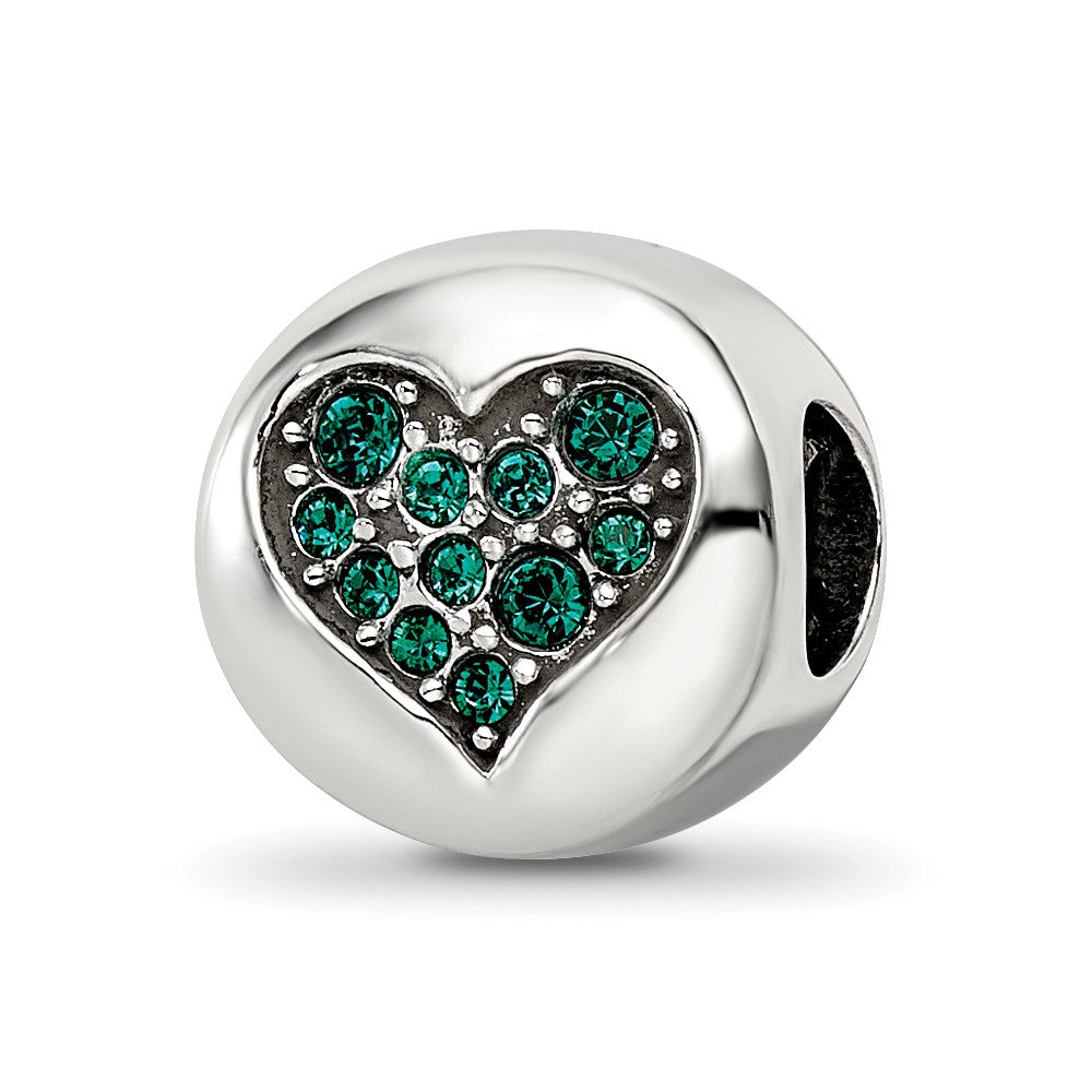 Sterling Silver Reflections May Green Crystal Success Heart Bead, 10.91 x 10.91 mm