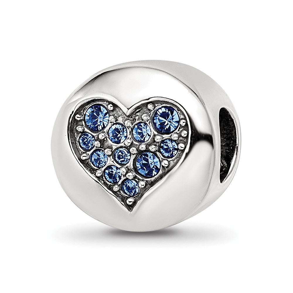 Sterling Silver Reflections Sep Blue Crystal Wisdom Heart Bead, 10.91 x 10.91 mm