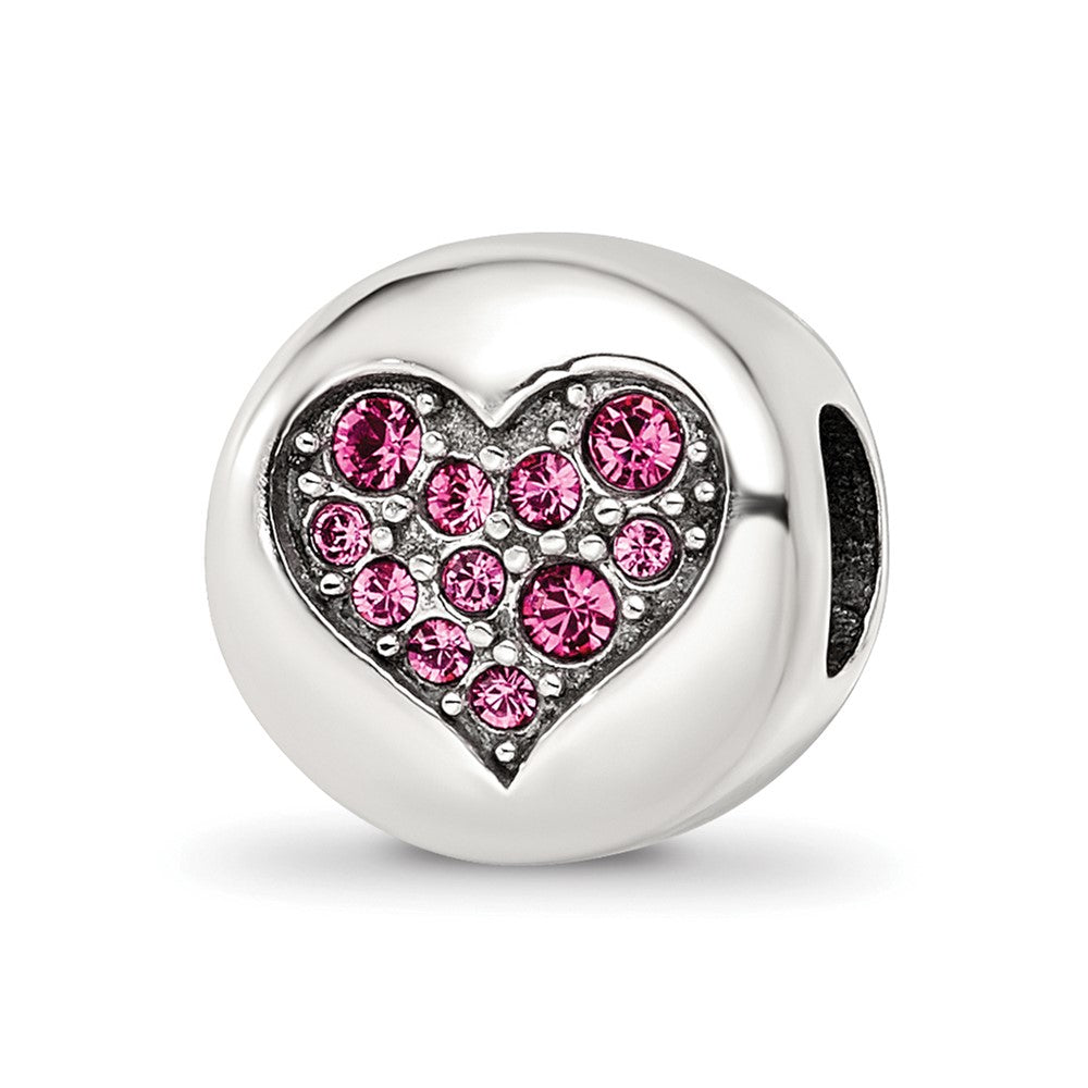 Sterling Silver Reflections Oct Pink Crystal Hope Heart Bead, 10.91 x 10.91 mm