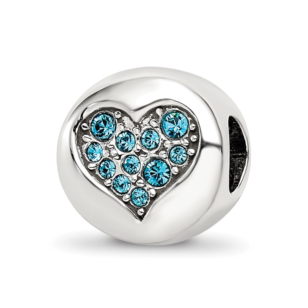 Sterling Silver Reflections Dec Blue Crystal Luck Heart Bead, 10.91 x 10.91 mm