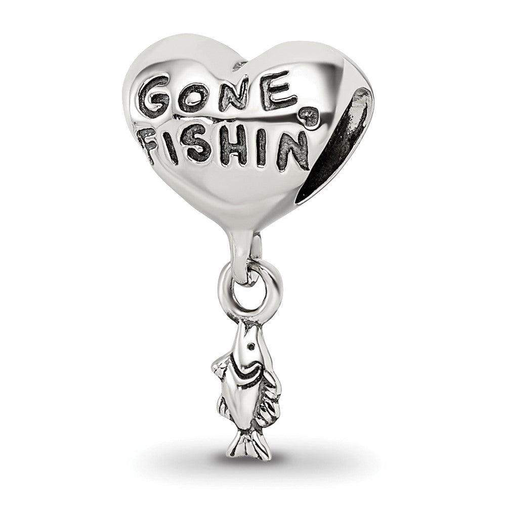 Sterling Silver Reflections Gone Fishin Dangle Bead, 14.55 x 8.18 mm