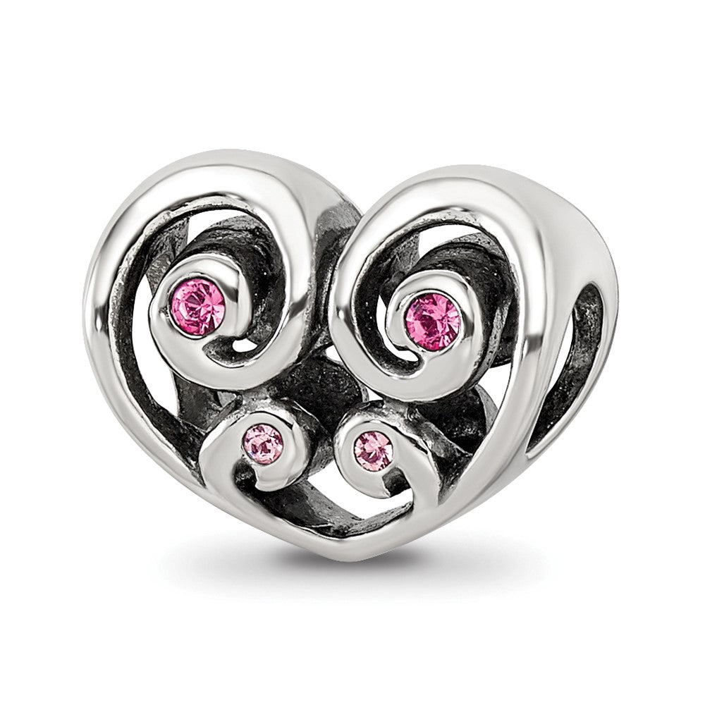 Sterling Silver Reflections Pink Crystal Twin Heart Bead, 10.91 x 14.55 mm