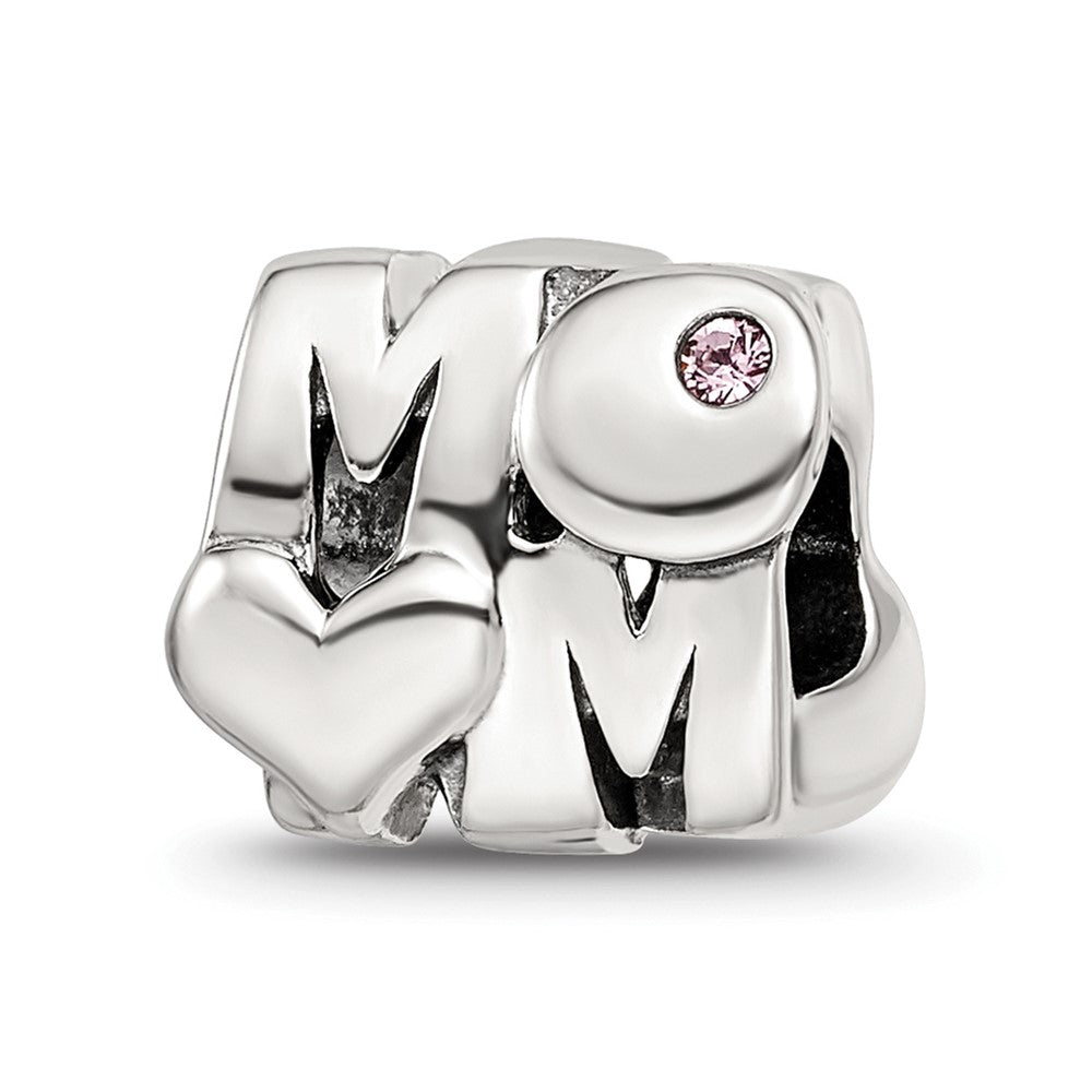 Sterling Silver Reflections Pink Crystals MOM Bead, 9.09 x 10.91 mm