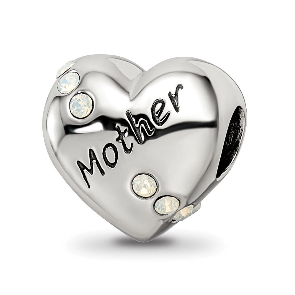 Sterling Silver Reflections Crystals Mother Heart Bead, 10.91 x 11.82 mm