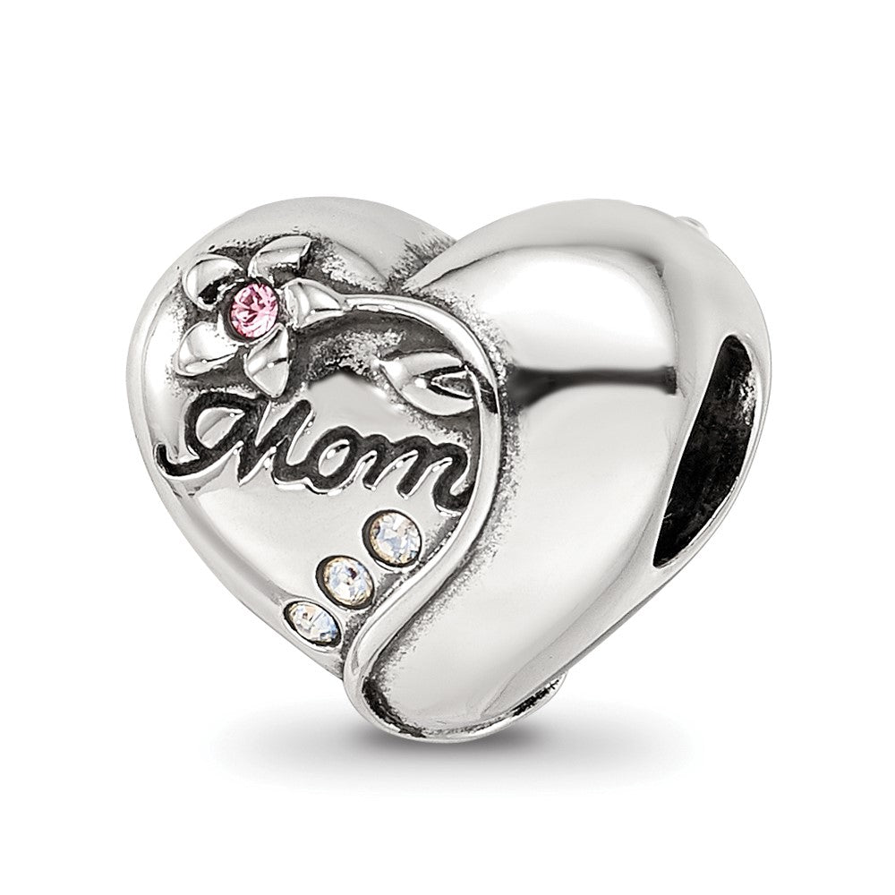 Sterling Silver Reflections Crystals Mother's Heart Bead, 9.09 x 10.91 mm