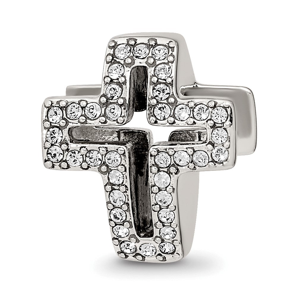 Sterling Silver Reflections Crystals Pav‚ Open Cross Bead, 13.64 x 11.82 mm