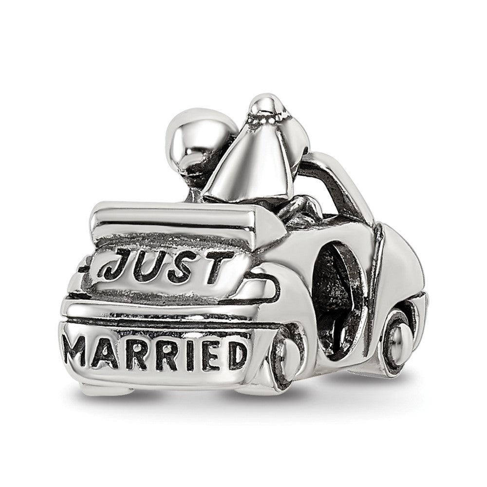 Sterling Silver Reflections Crystals Just Married Car Bead, 12.73 x 12.73 mm