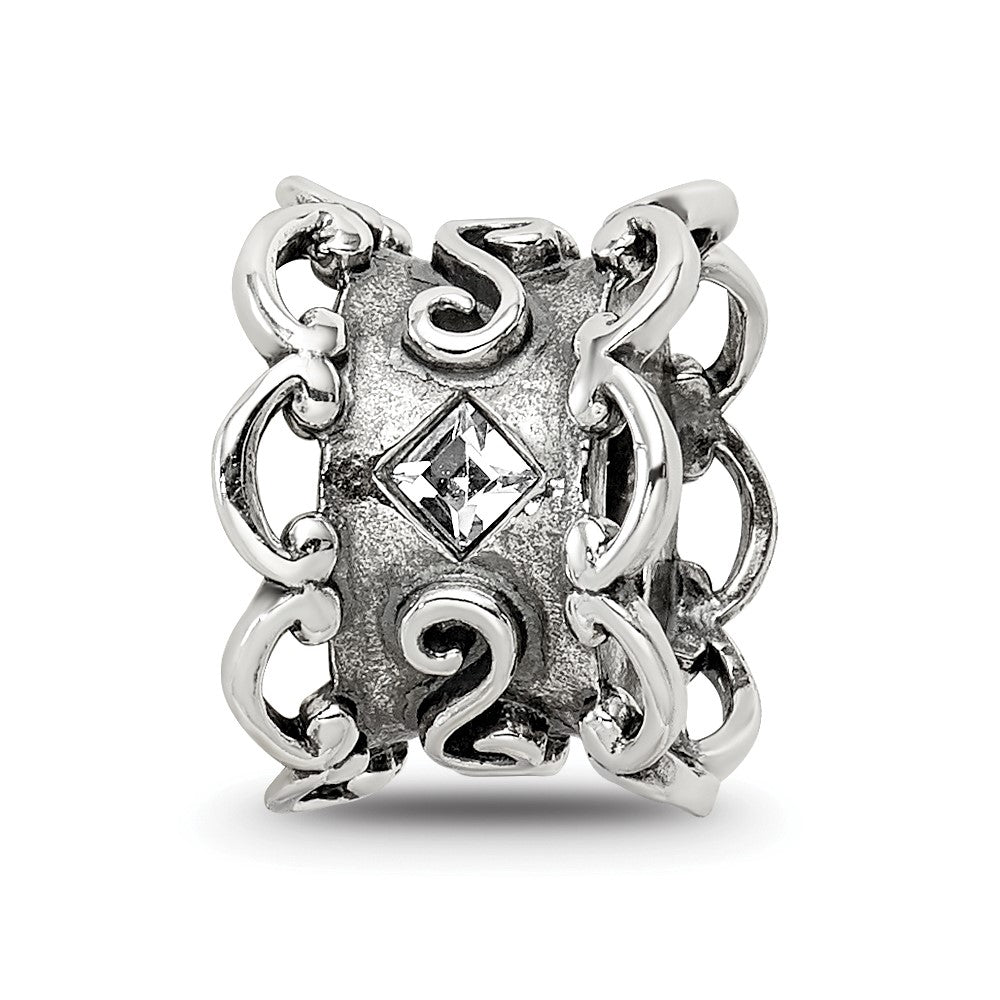 Sterling Silver Reflections Crystal Bridal Garter Bead, 10.91 x 8.18 mm
