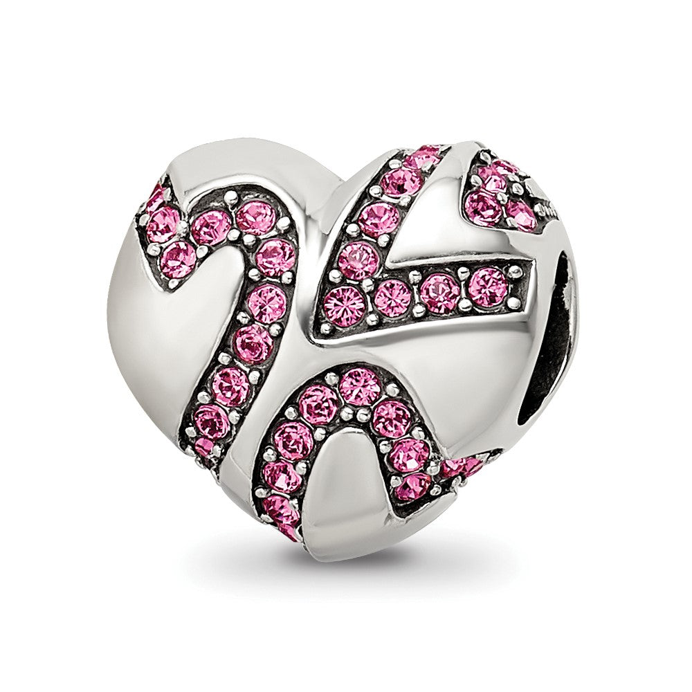 Sterling Silver Reflections Crystal Hearts on Heart Bead, 11.82 x 12.73 mm