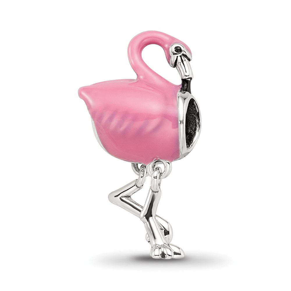 Sterling Silver Reflections Pink Enamel Flamingo Bead, 15.45 x 8.18 mm