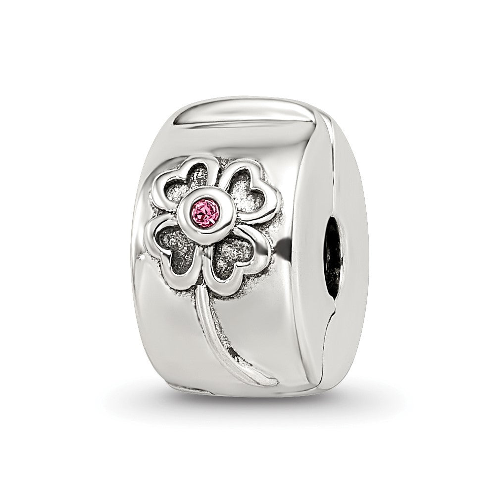 Sterling Silver Reflections Crystal Flower Clip Bead, 10.91 x 5.45 mm