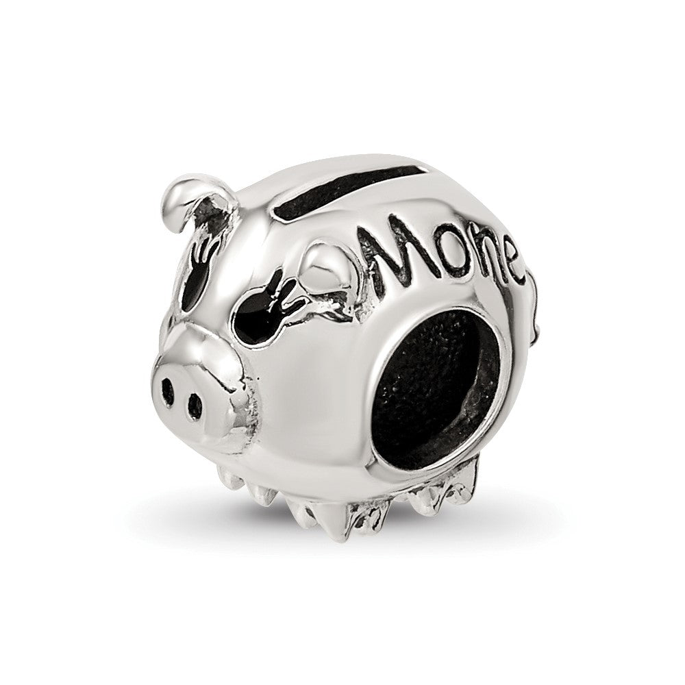 Sterling Silver Reflections Fun Money Piggy Bank Bead, 9.09 x 8.18 mm
