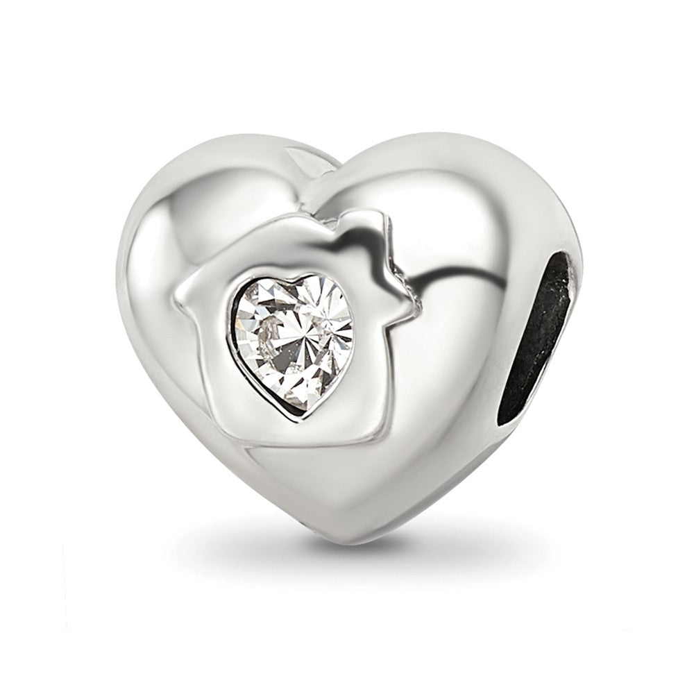 Sterling Silver Reflections Crystals Love Resides Heart Bead, 10 x 11.82 mm