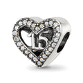 Sterling Silver Reflections Crystals Quinceanera Heart Bead, 10 x 12.73 mm