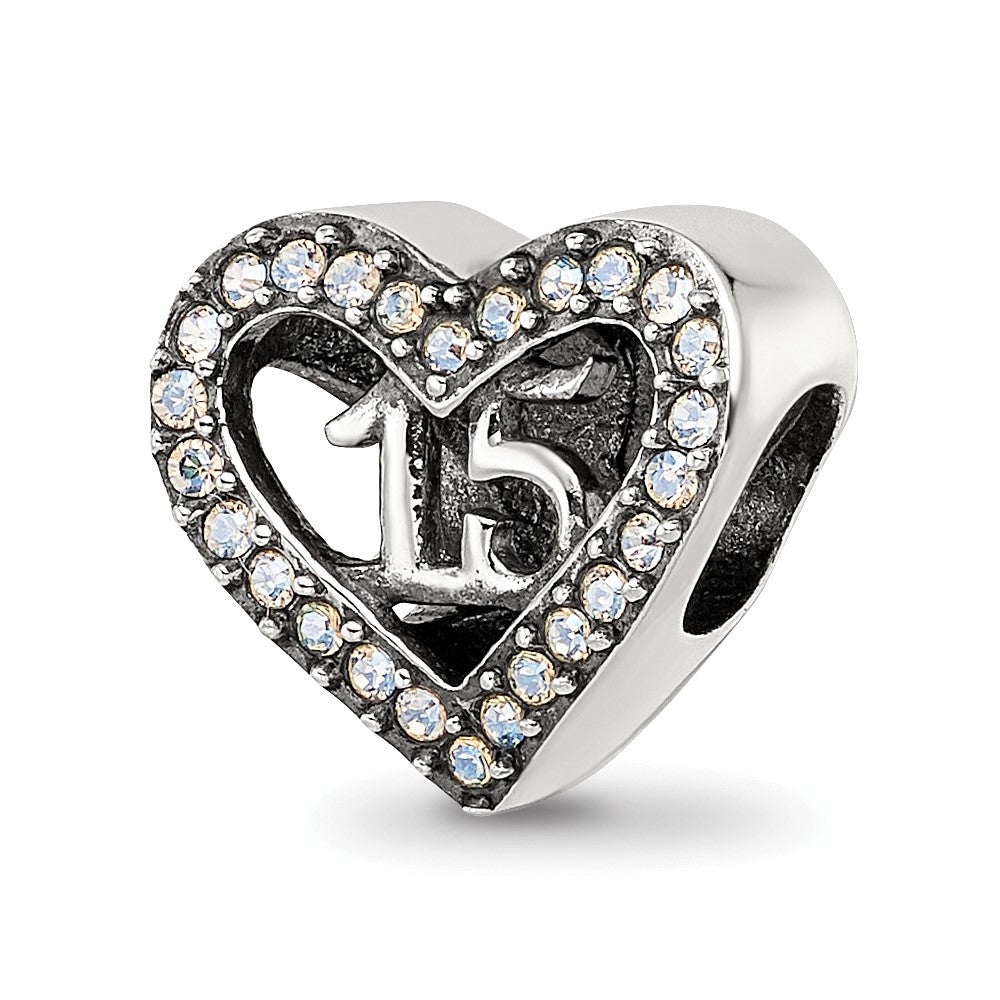 Sterling Silver Reflections Crystals Quinceanera Heart Bead, 10 x 12.73 mm