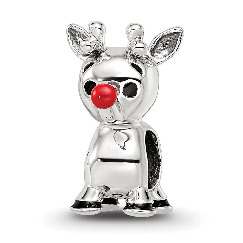 Sterling Silver Reflections Red Enamel Rudolph Bead, 13.64 x 7.27 mm