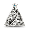 Sterling Silver Reflections Crystal Filigree Christmas Tree Bead, 14.55 x 11.82 mm