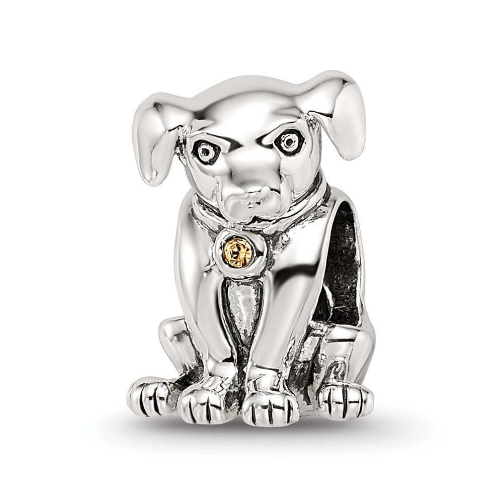Sterling Silver Reflections Crystal Lab Puppy Bead, 11.82 x 9.09 mm