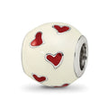 Sterling Silver Reflections Rhodium-plated Red & White Enamel Heart Bead, 10.91 x 10.91 mm