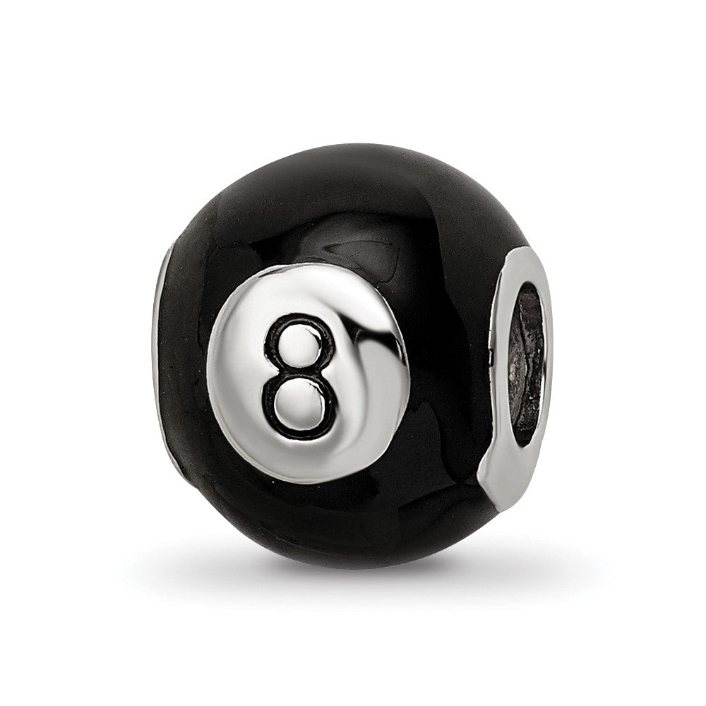 Sterling Silver Reflections Rhodium-plated Black Enamel 8-Ball Bead, 10.91 x 9.09 mm