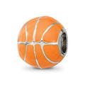 Sterling Silver Reflections Rhodium-plated Orange Enamel Basketball Bead, 10.91 x 10 mm