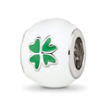 Sterling Silver Reflections Rhodium-plated White & Green Enamel Clover Bead, 11.82 x 9.09 mm
