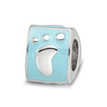 SS Reflections Rh-plated Blue Enamel 3-side Baby Footprint Bead, 9.09 x 7.27 mm