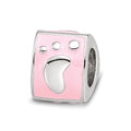 SS Reflections Rh-plated Pink Enamel 3-sided Baby Footprint Bead, 9.09 x 7.27 mm