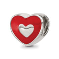Sterling Silver Reflections Rh-plated Red Enamel LOVE & Heart Bead, 10 x 11.82 mm