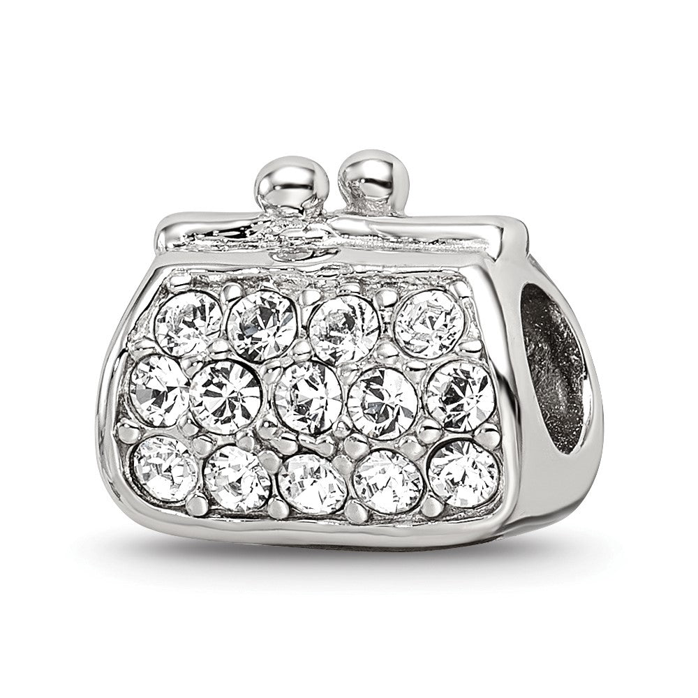 Sterling Silver Reflections Enamel Crystal Purse Bead, 10 x 11.82 mm