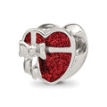 Sterling Silver Reflections Rhodium-plated Red Enameled Heart Bead, 10 x 10.91 mm