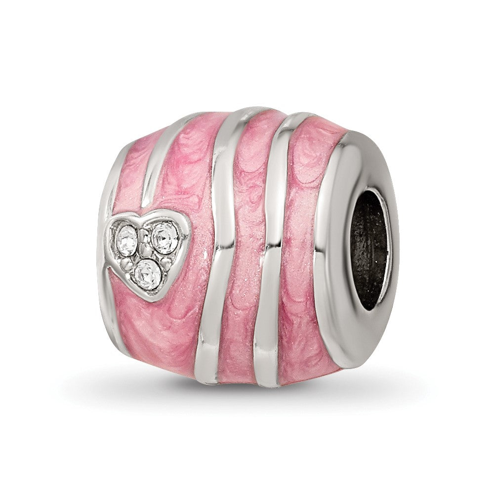 Sterling Silver Reflections Pink Enameled Crystal Hearts Bead, 10 x 10.91 mm