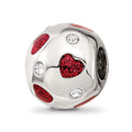 Sterling Silver Reflections Red Enameled Crystal Hearts Bead, 12.73 x 11.82 mm