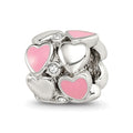 Sterling Silver Reflections Pink Enamel Crystal Hearts Bead, 10.91 x 10 mm